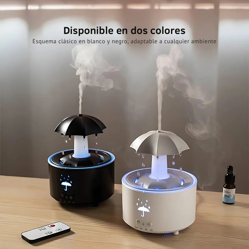 Humidificador de Lluvia – Relájate con Aromaterapia y Luces Ambientales