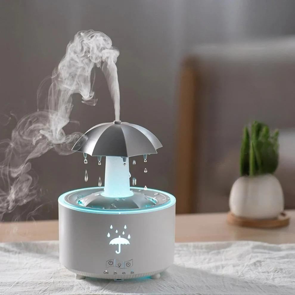 Humidificador de Lluvia – Relájate con Aromaterapia y Luces Ambientales