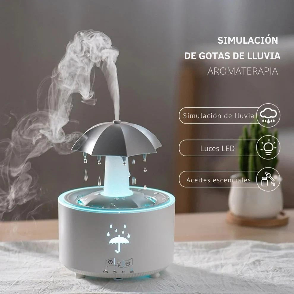 Humidificador de Lluvia – Relájate con Aromaterapia y Luces Ambientales